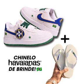 (PROMOÇÃO IMPERDÍVEL!🔥) Nike Air Force 1 Low - Edição Especial Seleção Brasileira + Havaianas Brasil
